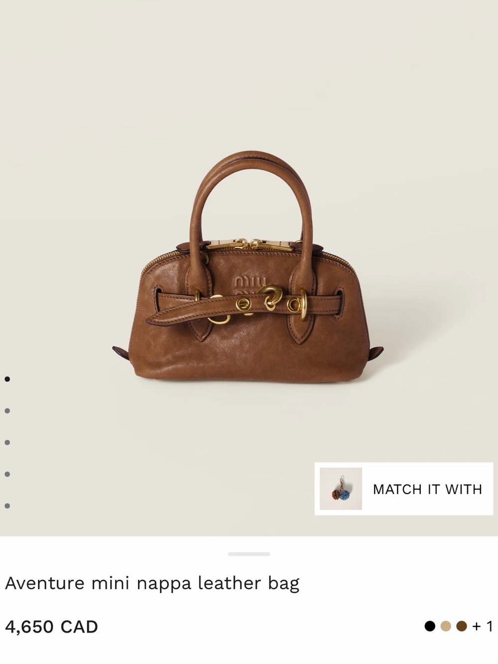 Miu Miu Mini Aventure Nappa Leather Top-Handle Bag in Brown with Gold Hardware